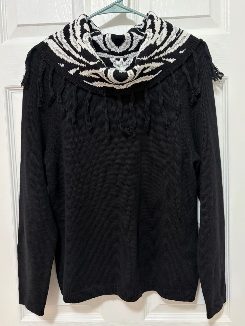 Christopher & Banks Geometric Cowl Neck Sweater in Black & White Size Medium